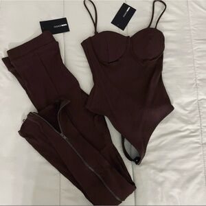 Fashion Nova Chocolate Bodysuit + Leggings SET